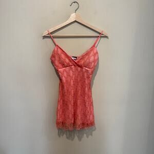 Vintage Vanity Pink / Peach Baby Doll Nightgown Lace Small Made in USA